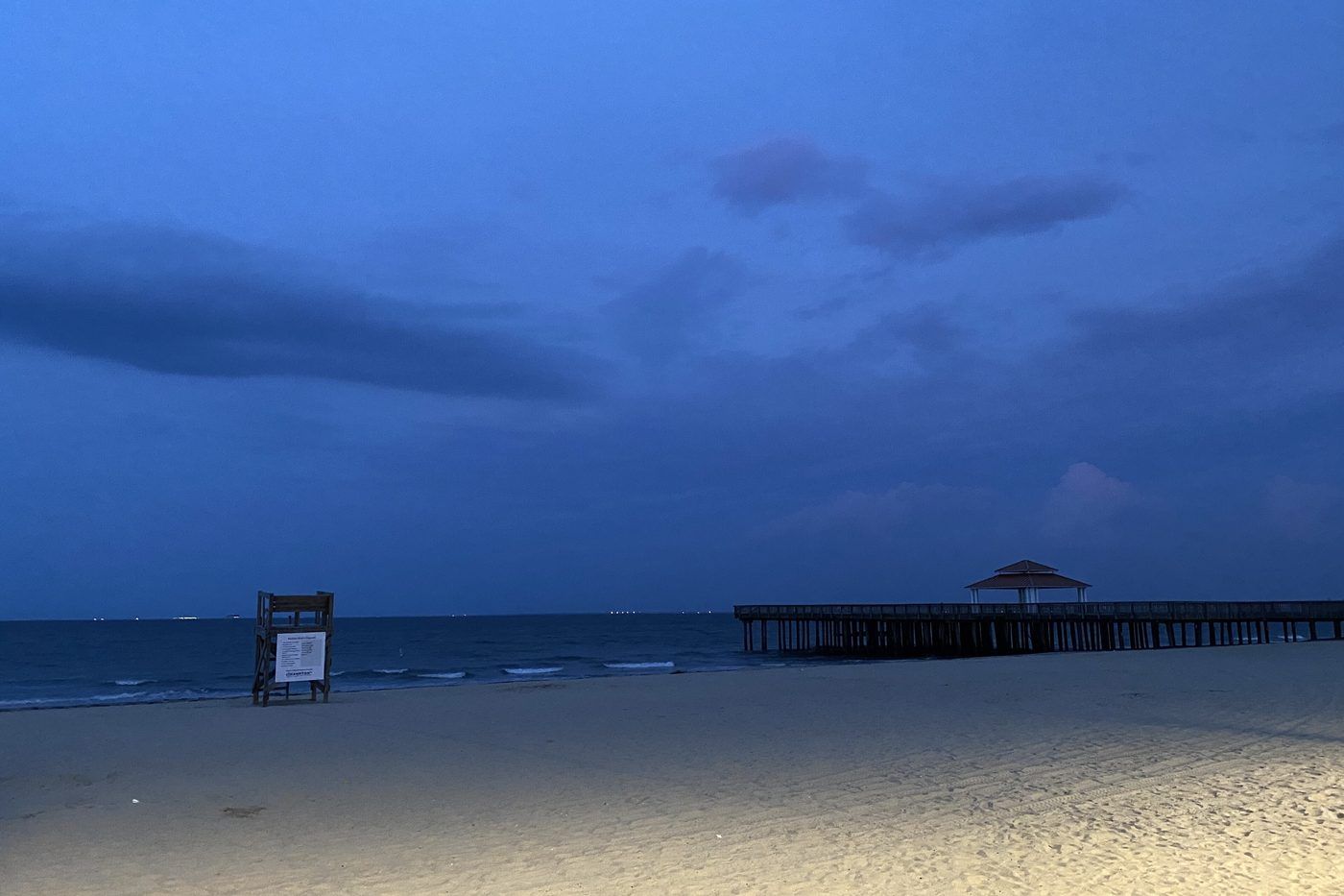 Buckroe Beach and fishing pier at dusk, Hampton