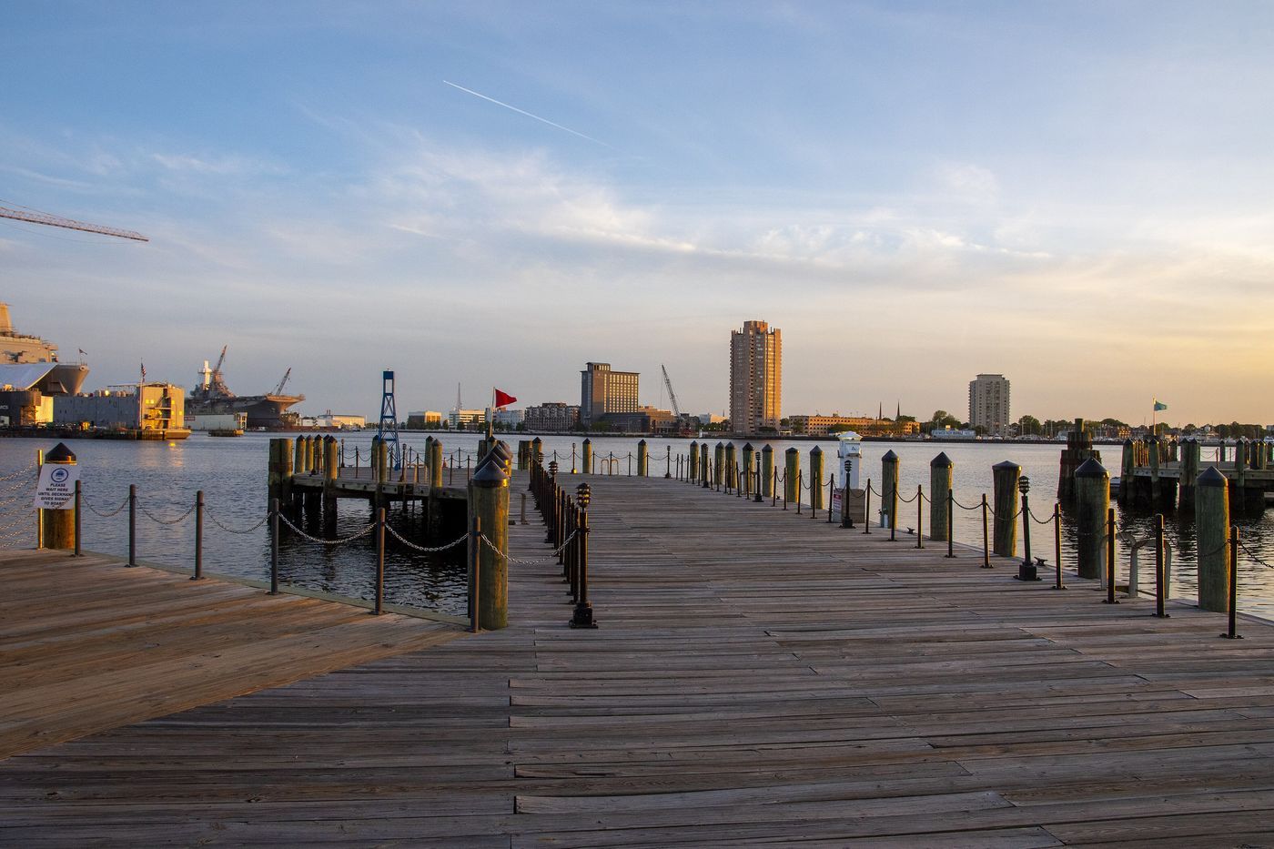 Norfolk waterfront at dusk